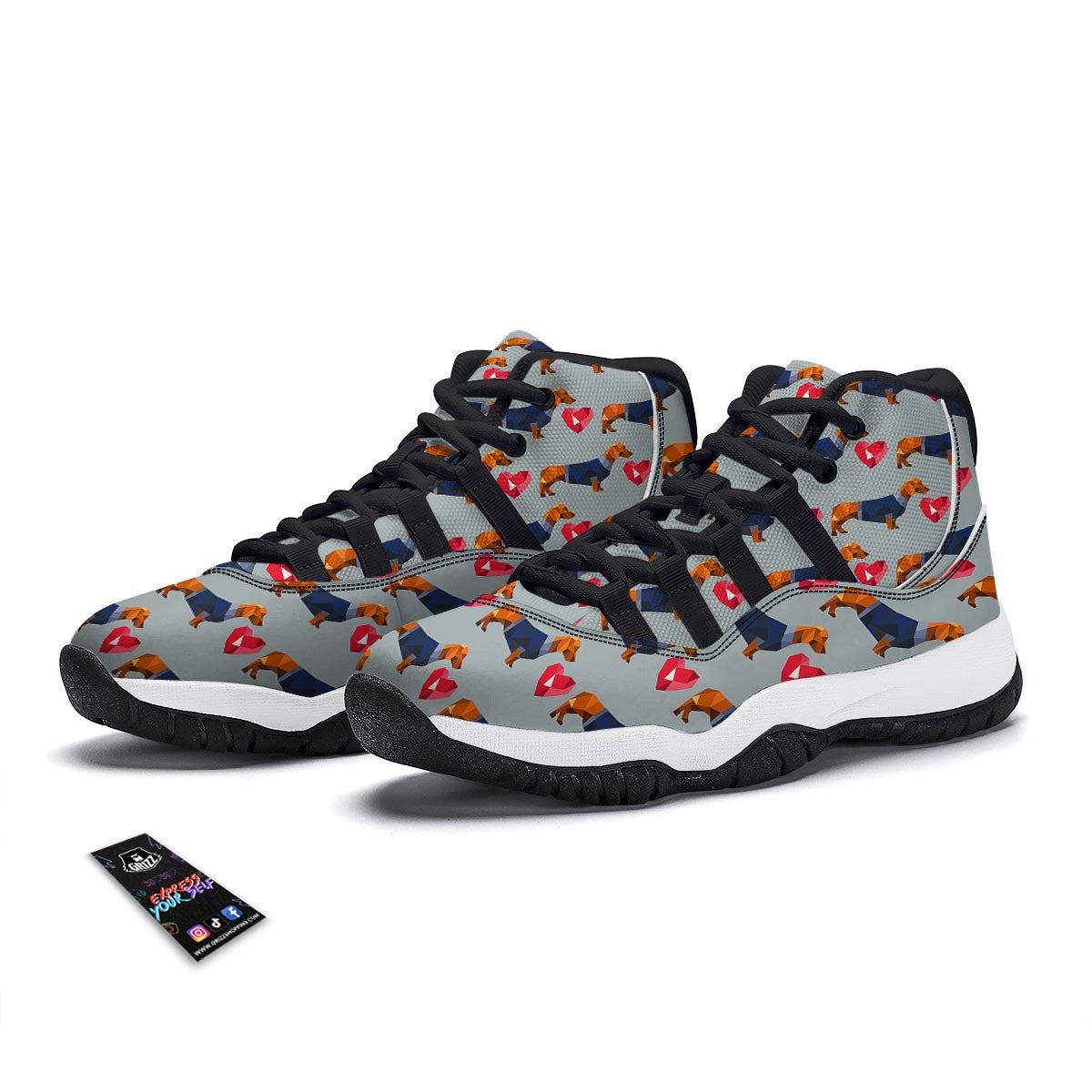 Wiener Dog Dachshund Pattern Print Black Bball Shoes-grizzshop