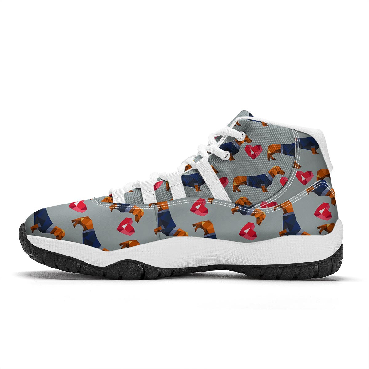 Wiener Dog Dachshund Pattern Print White Bball Shoes-grizzshop
