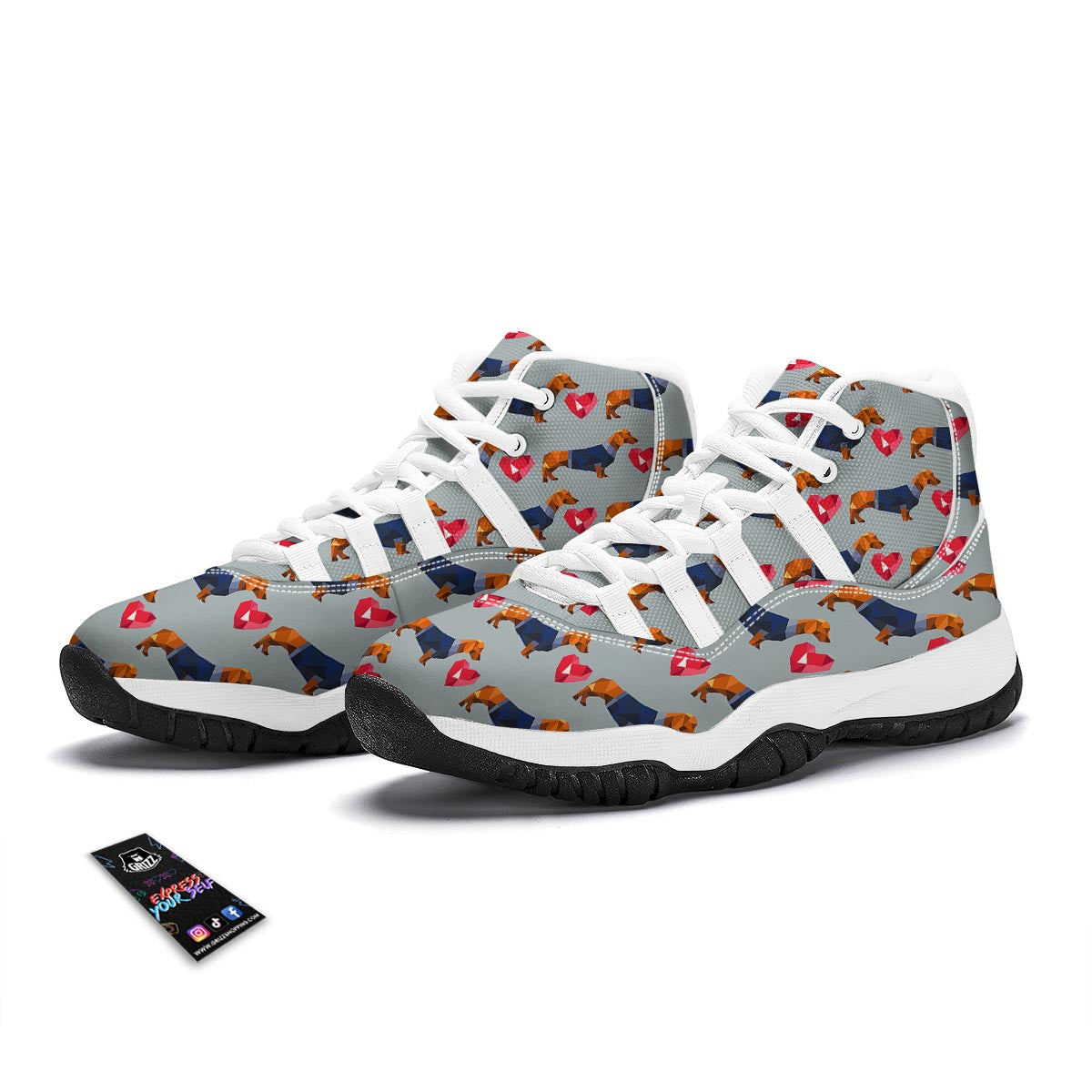 Wiener Dog Dachshund Pattern Print White Bball Shoes-grizzshop