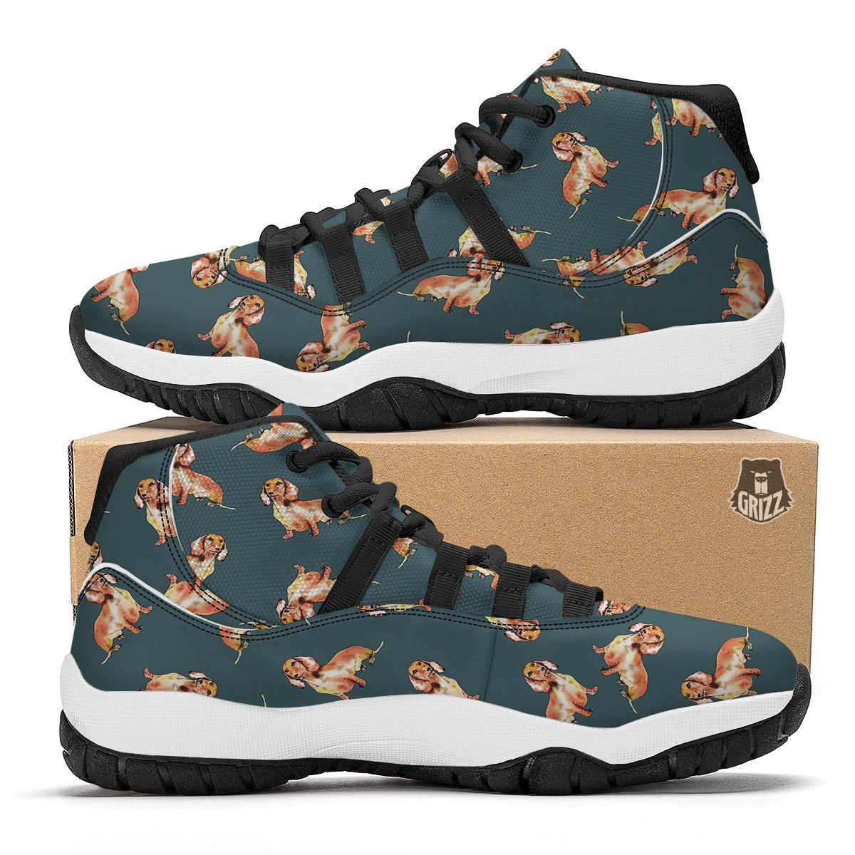 Wiener Dog Dachshund Portrait Pastel Pattern Print Black Bball Shoes-grizzshop