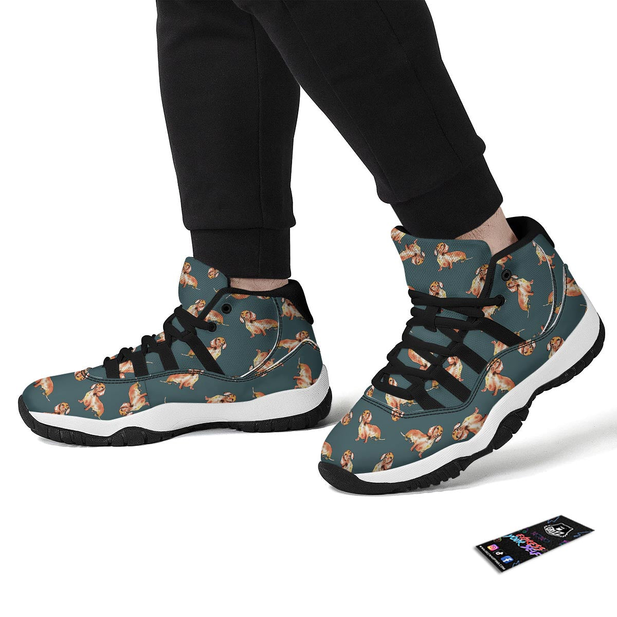 Wiener Dog Dachshund Portrait Pastel Pattern Print Black Bball Shoes-grizzshop