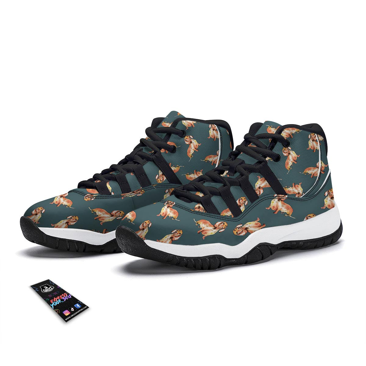 Wiener Dog Dachshund Portrait Pastel Pattern Print Black Bball Shoes-grizzshop