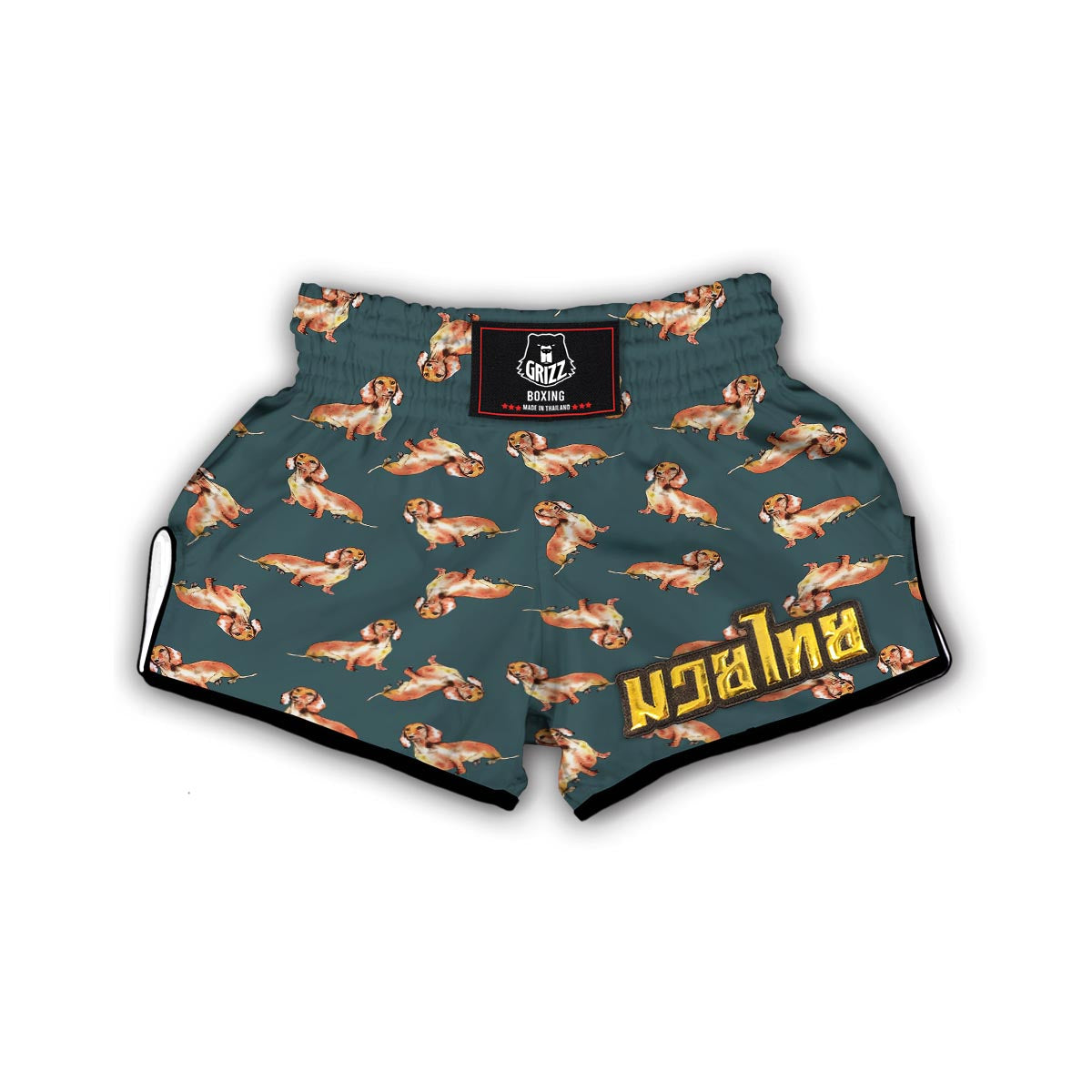 Wiener Dog Dachshund Portrait Pastel Pattern Print Muay Thai Boxing Shorts-grizzshop