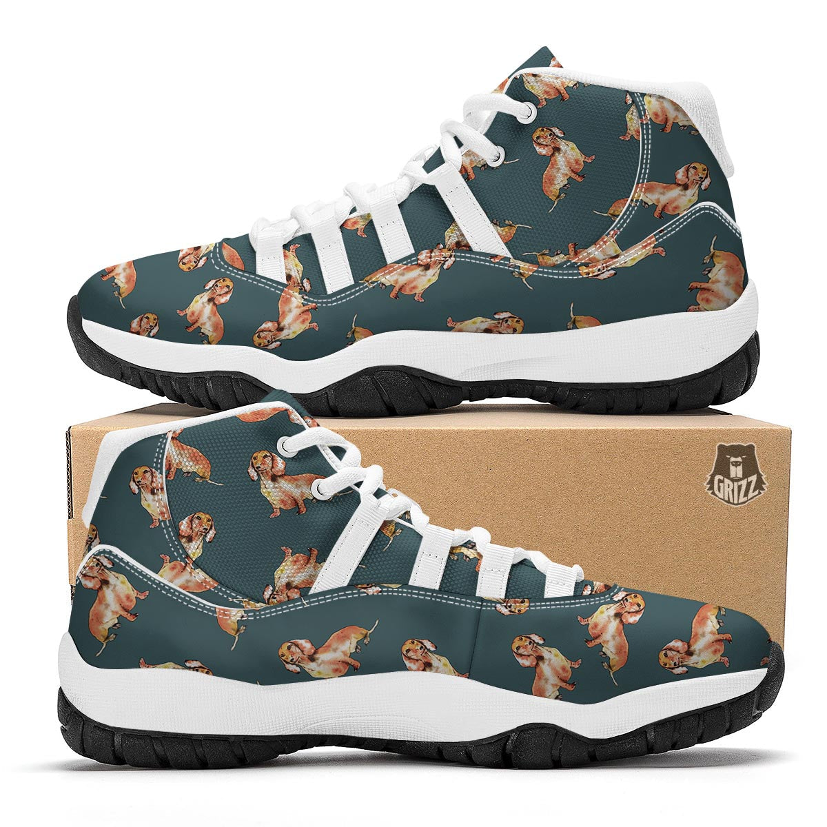 Wiener Dog Dachshund Portrait Pastel Pattern Print White Bball Shoes-grizzshop