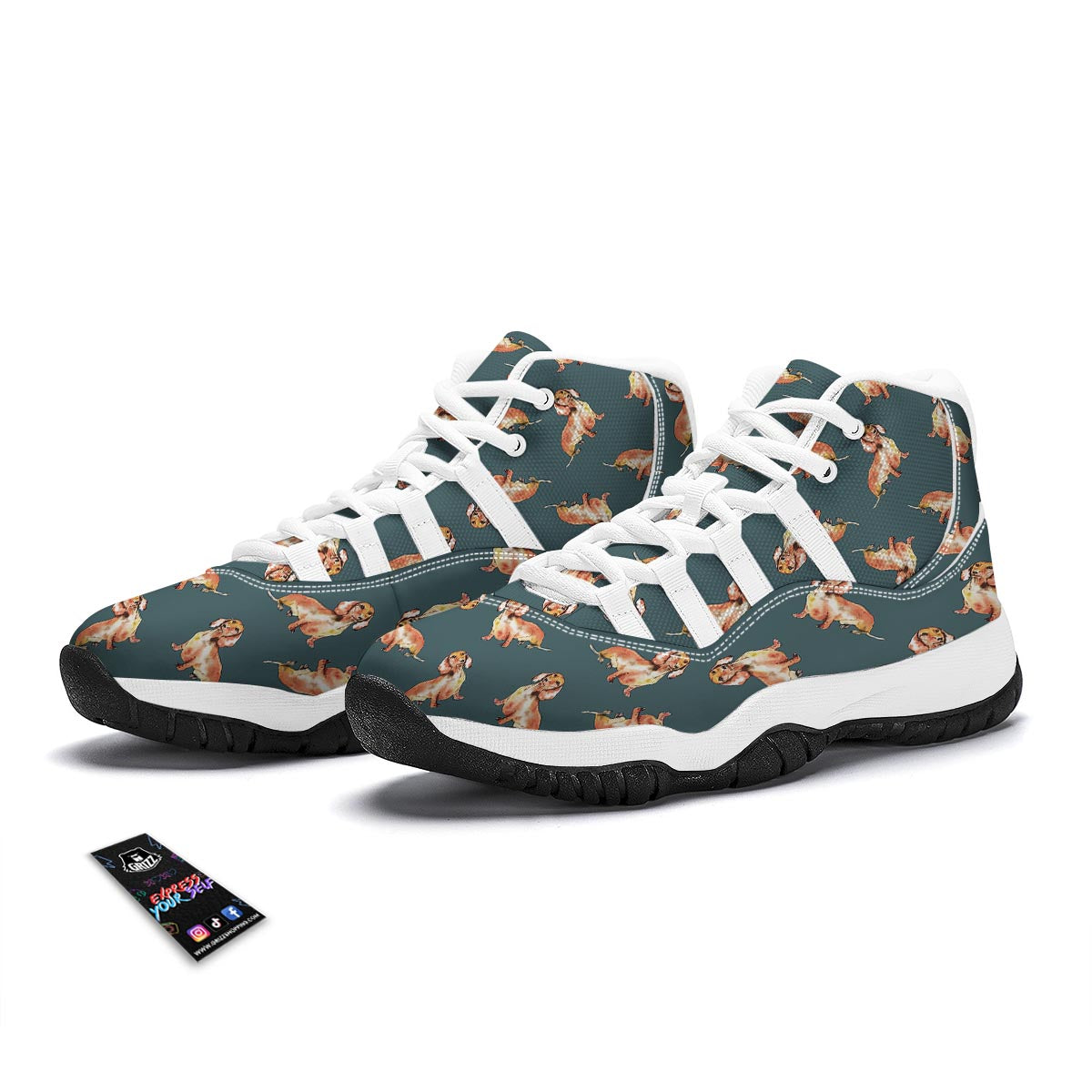 Wiener Dog Dachshund Portrait Pastel Pattern Print White Bball Shoes-grizzshop