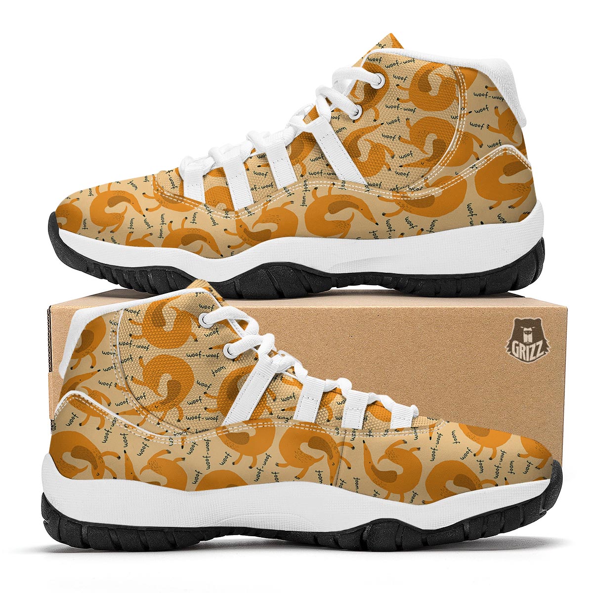 Wiener Dog Dachshund Woof Woof Pattern Print White Bball Shoes-grizzshop