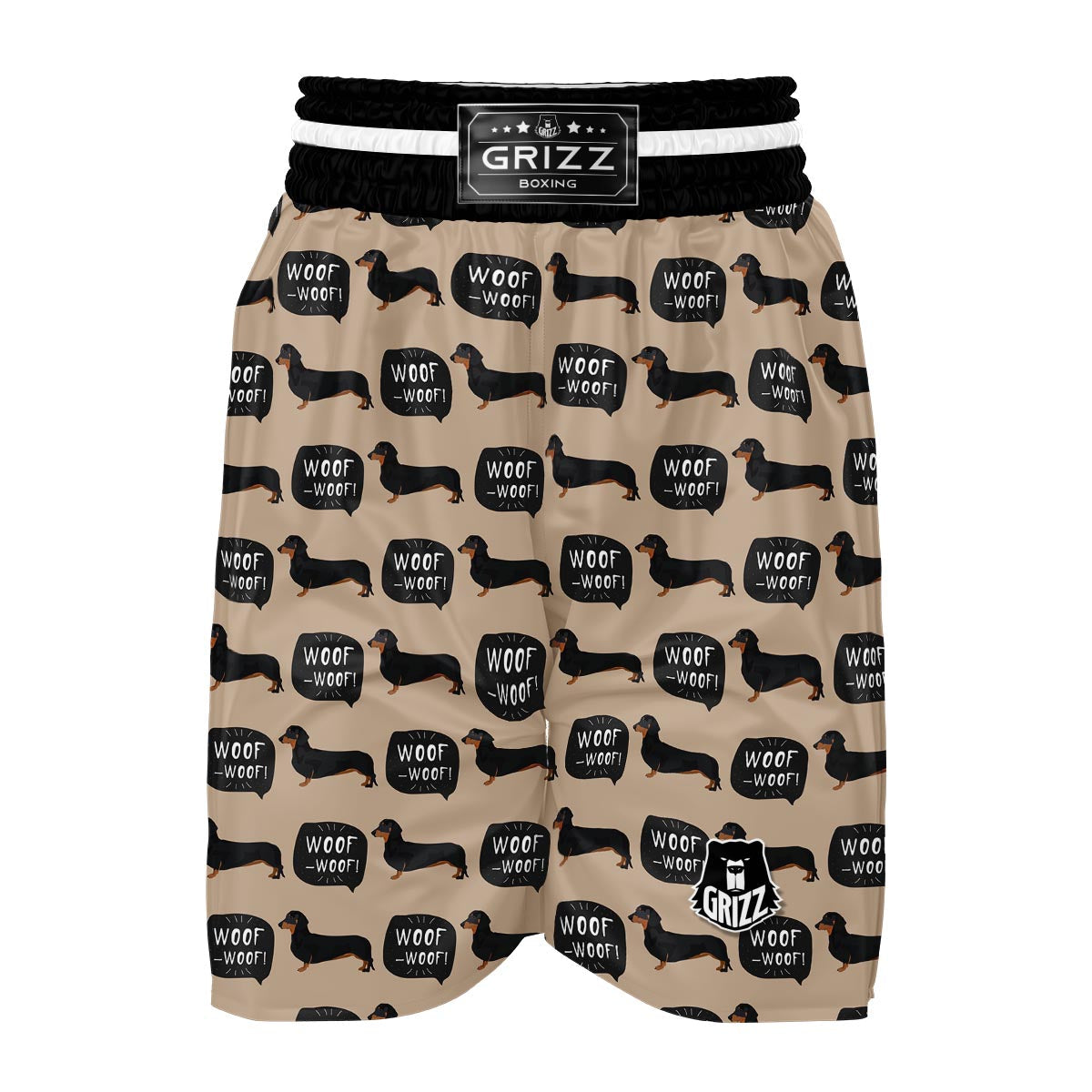 Wiener Dog Woof Woof Dachshund Pattern Print Boxing Shorts-grizzshop