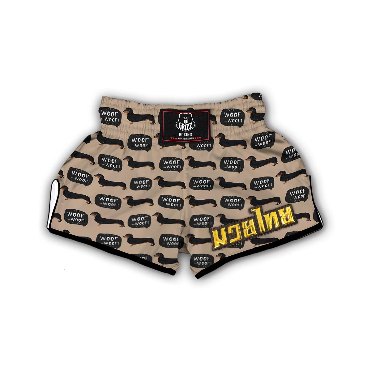 Wiener Dog Woof Woof Dachshund Pattern Print Muay Thai Boxing Shorts-grizzshop