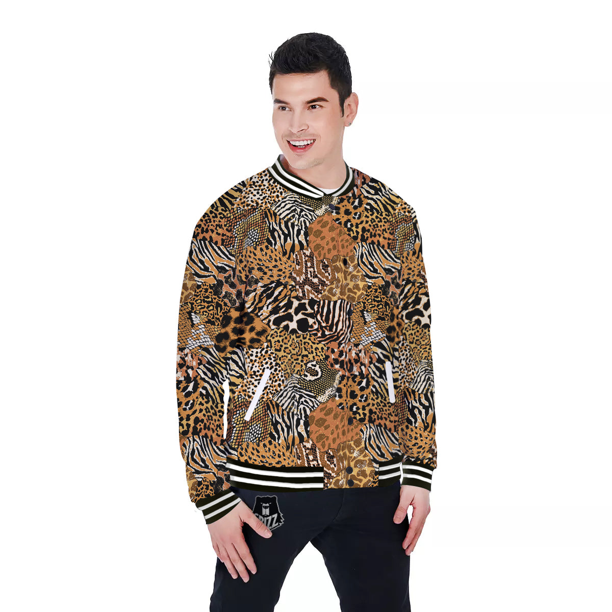 Wild Animal Skins Patchwork Print Pattern Baseball Jacket-grizzshop