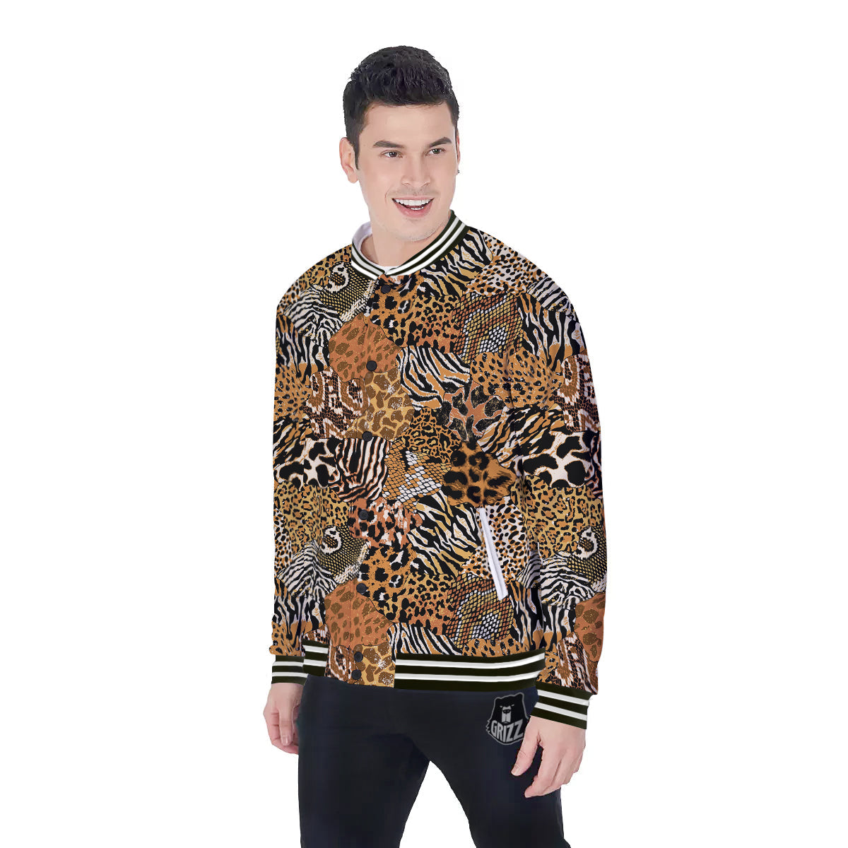 Wild Animal Skins Patchwork Print Pattern Baseball Jacket-grizzshop
