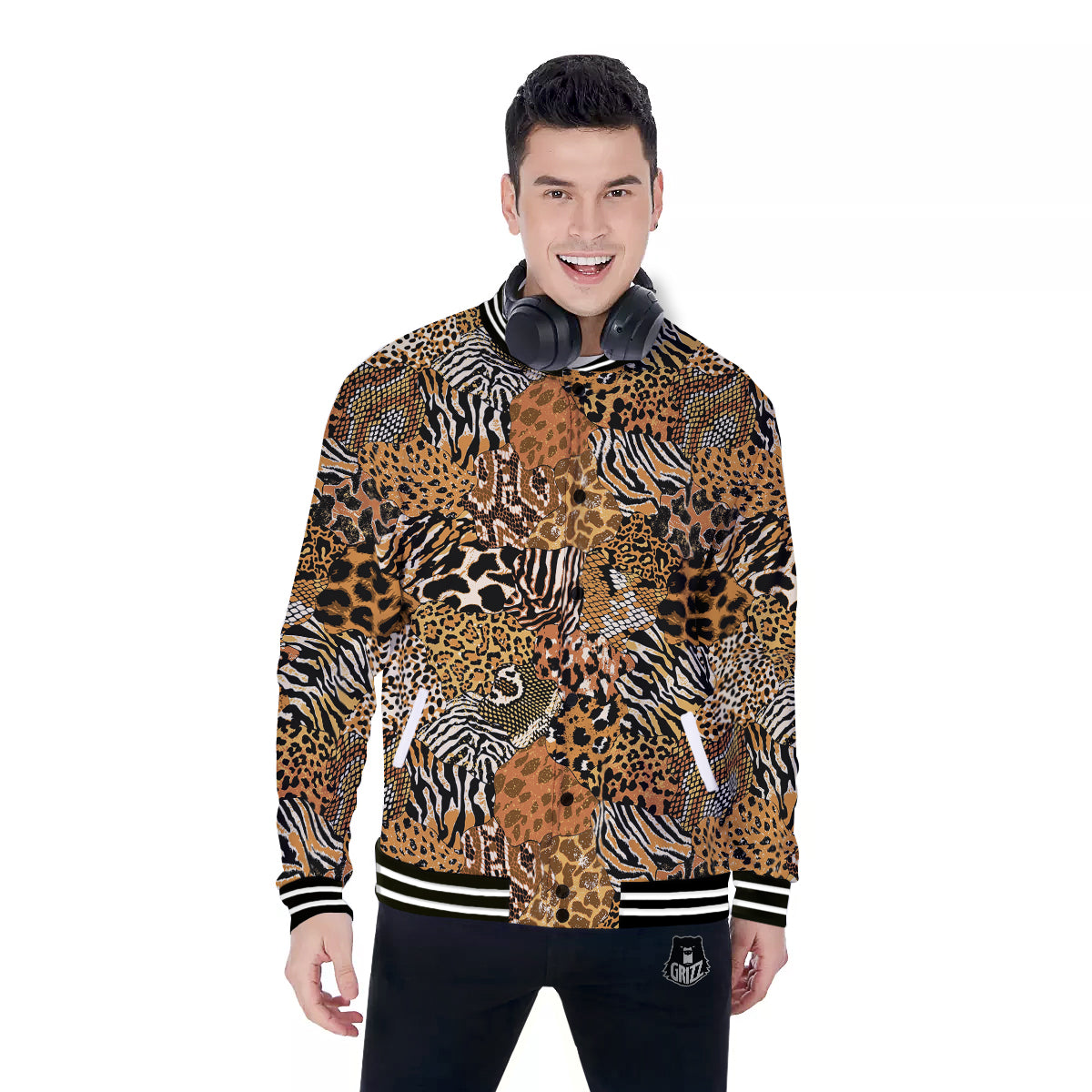 Wild Animal Skins Patchwork Print Pattern Baseball Jacket-grizzshop