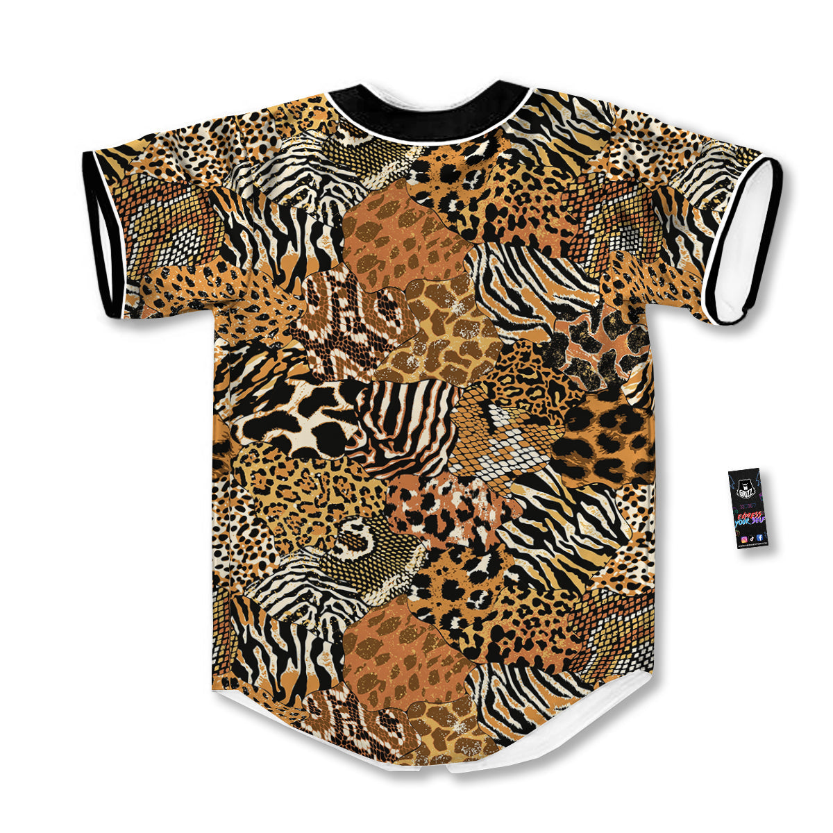 Wild Animal Skins Patchwork Print Pattern Baseball Jersey-grizzshop