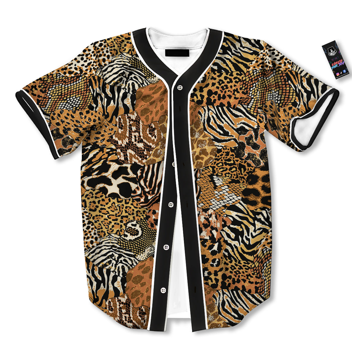 Wild Animal Skins Patchwork Print Pattern Baseball Jersey-grizzshop
