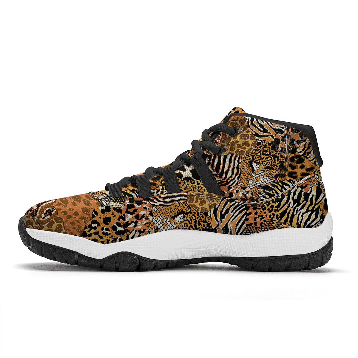 Wild Animal Skins Patchwork Print Pattern Black Bball Shoes-grizzshop