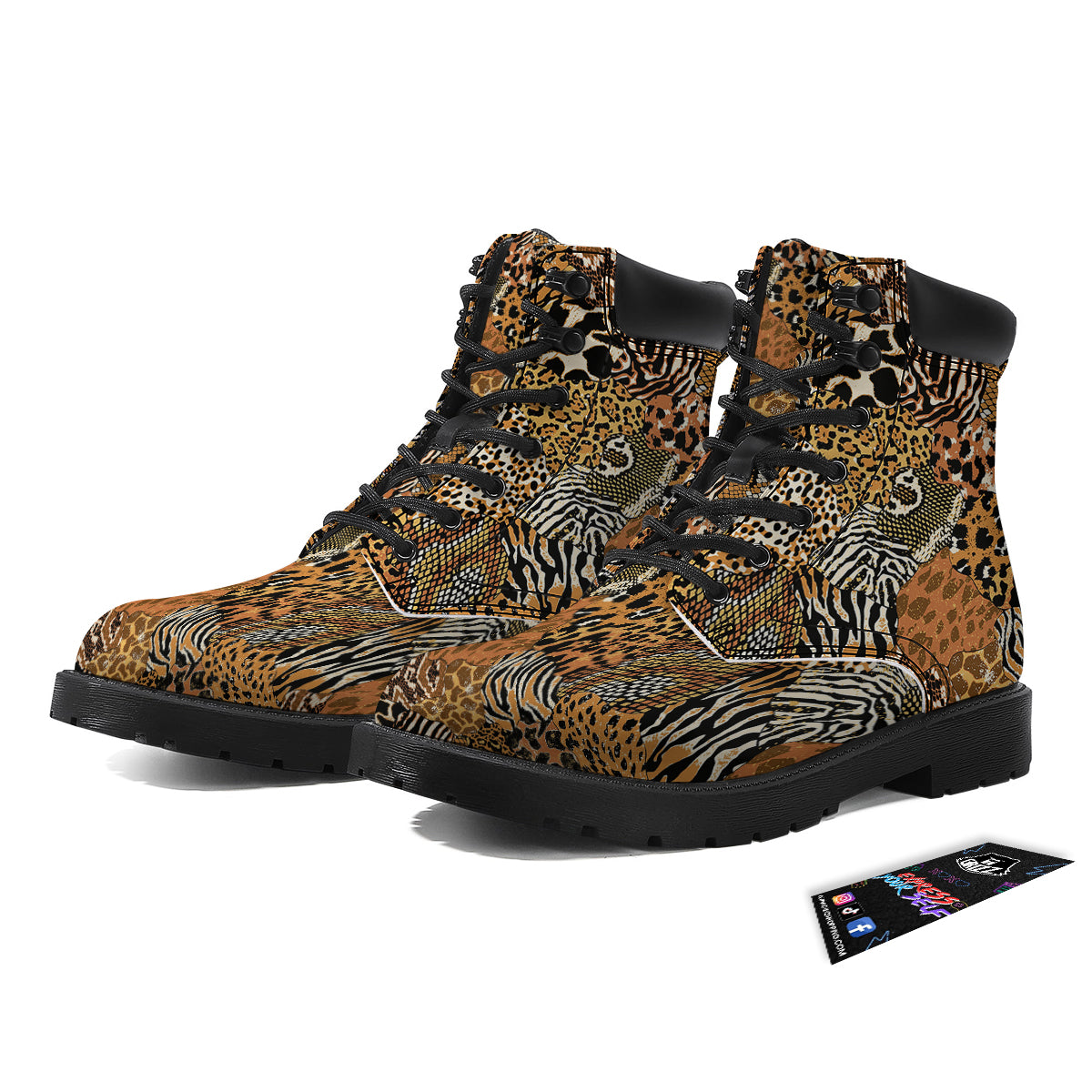 Wild Animal Skins Patchwork Print Pattern Boots-grizzshop