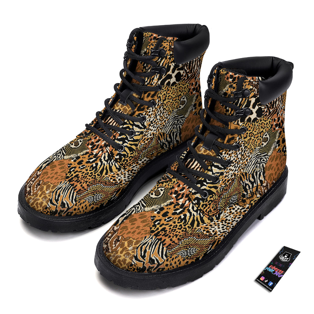 Wild Animal Skins Patchwork Print Pattern Boots-grizzshop
