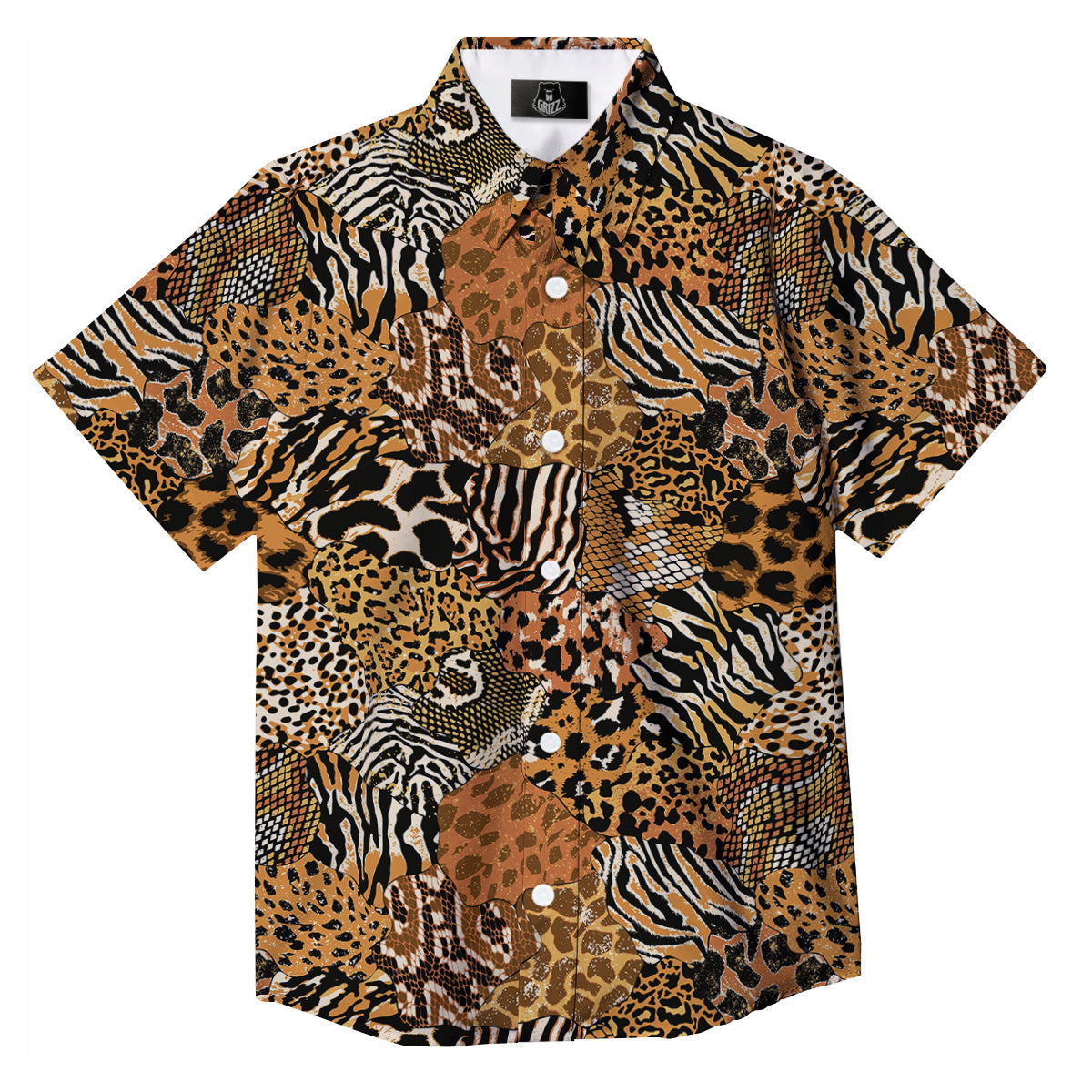 Wild Animal Skins Patchwork Print Pattern Button Up Shirt-grizzshop