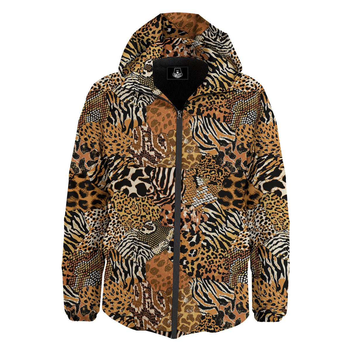 Wild Animal Skins Patchwork Print Pattern Down Jacket-grizzshop