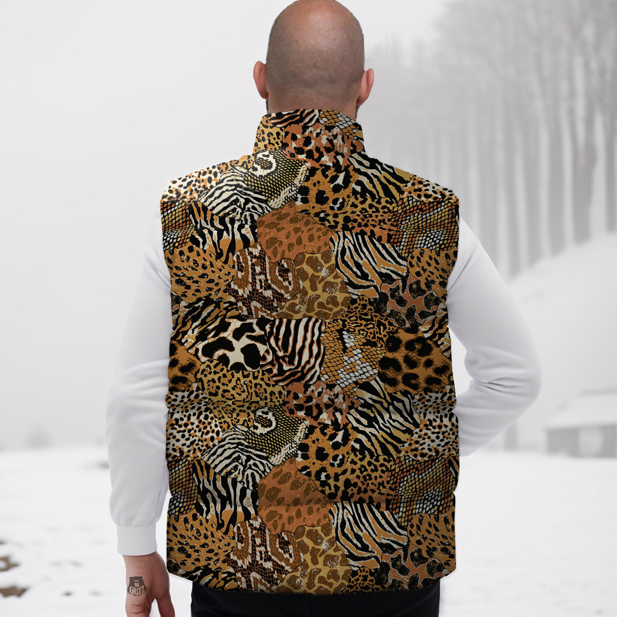 Wild Animal Skins Patchwork Print Pattern Down Vest