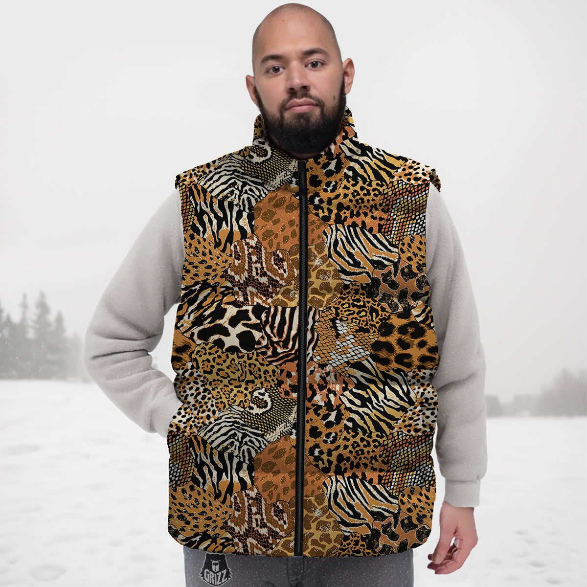 Wild Animal Skins Patchwork Print Pattern Down Vest