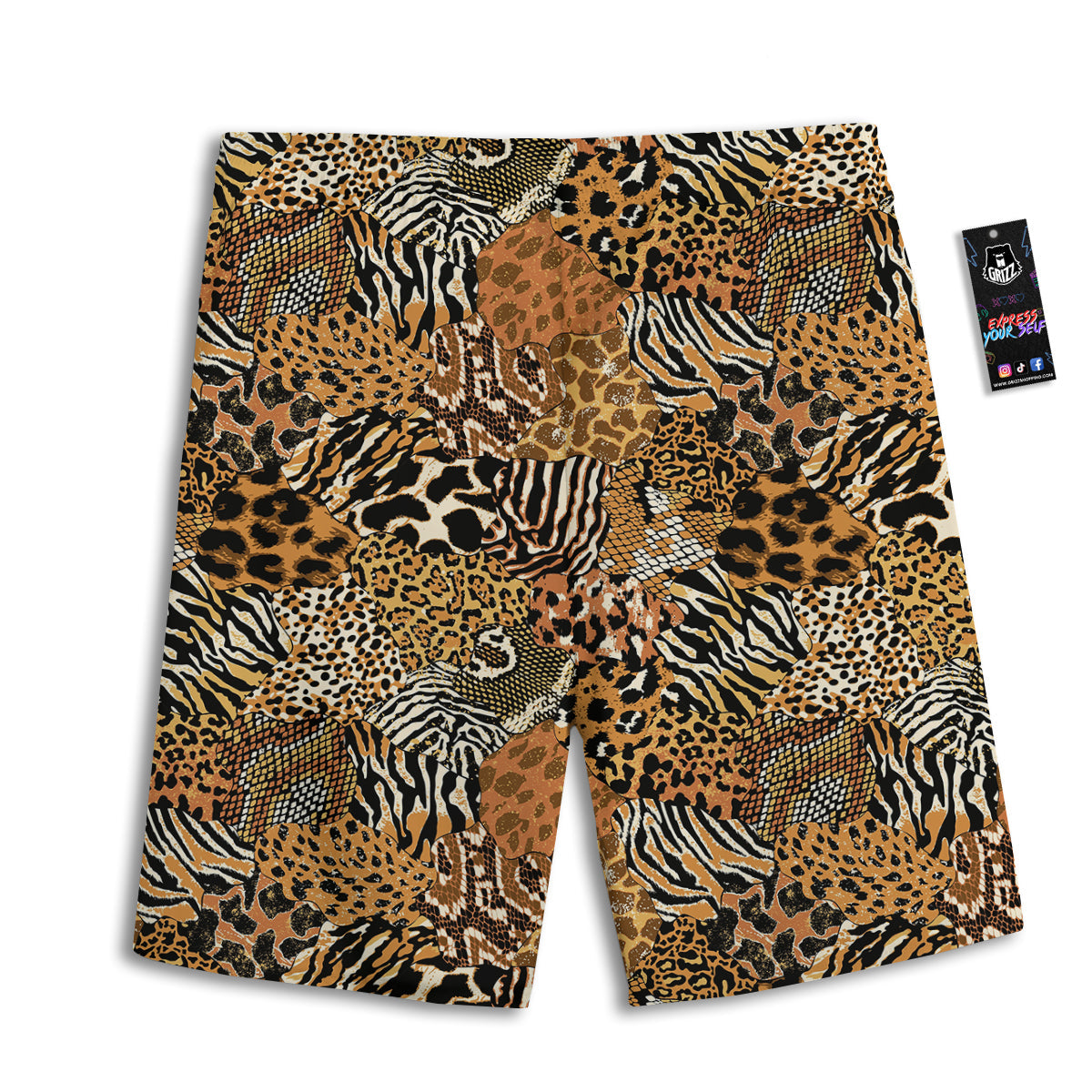 Wild Animal Skins Patchwork Print Pattern Men's Athletic Shorts
