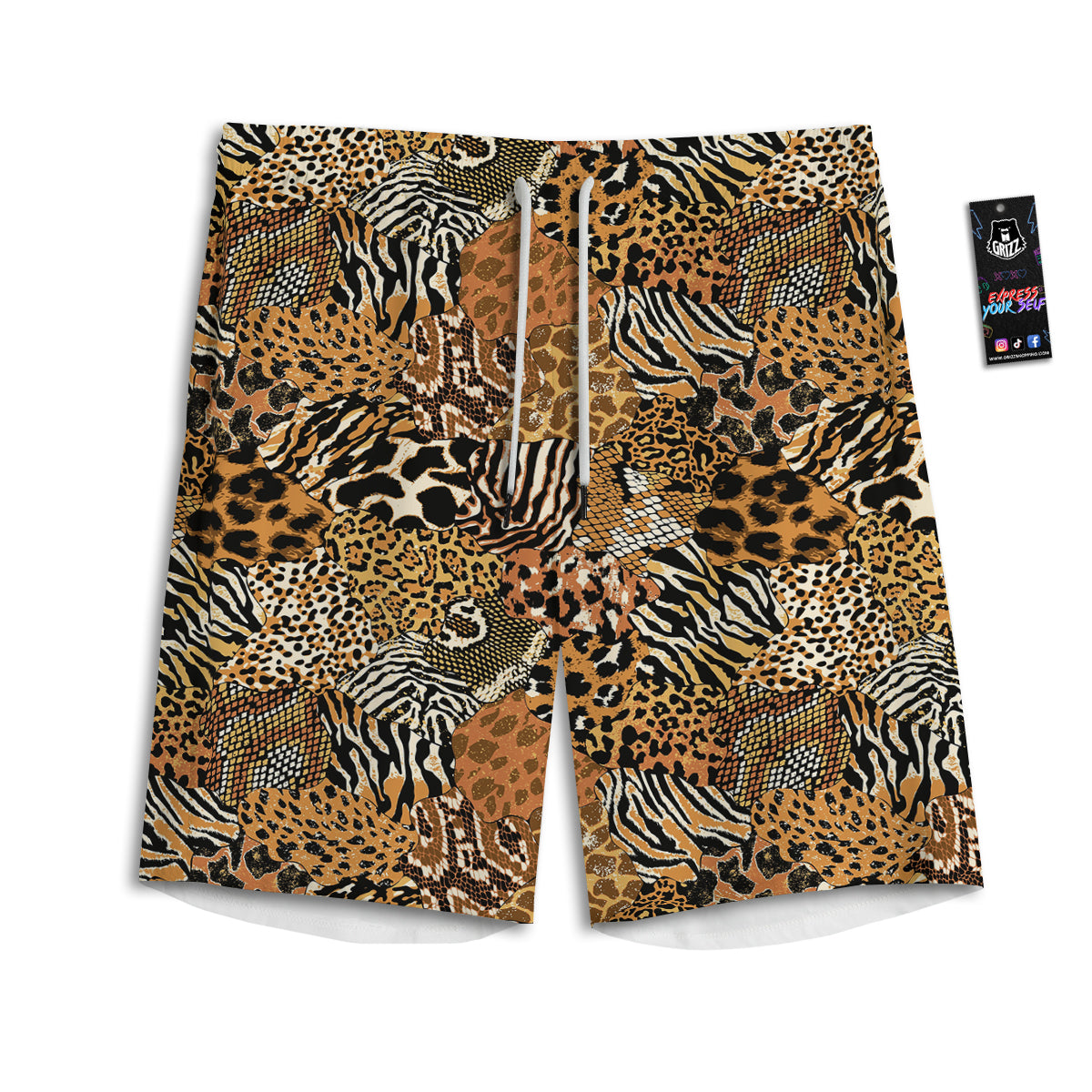 Wild Animal Skins Patchwork Print Pattern Men's Athletic Shorts