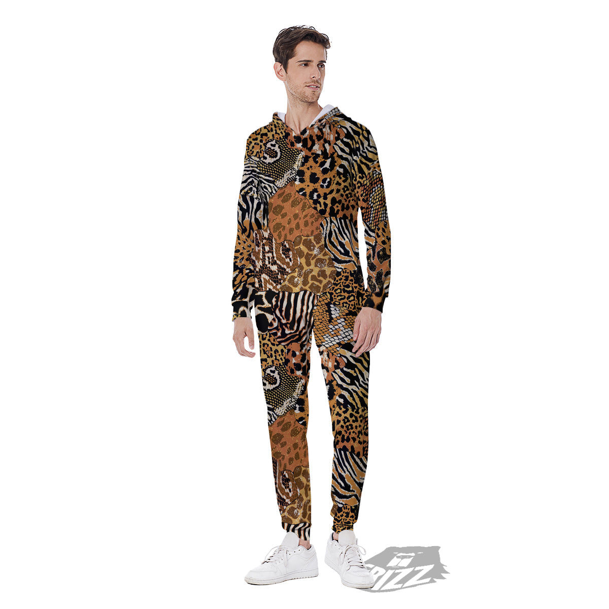 Wild Animal Skins Patchwork Print Pattern Men's Jumpsuit-grizzshop
