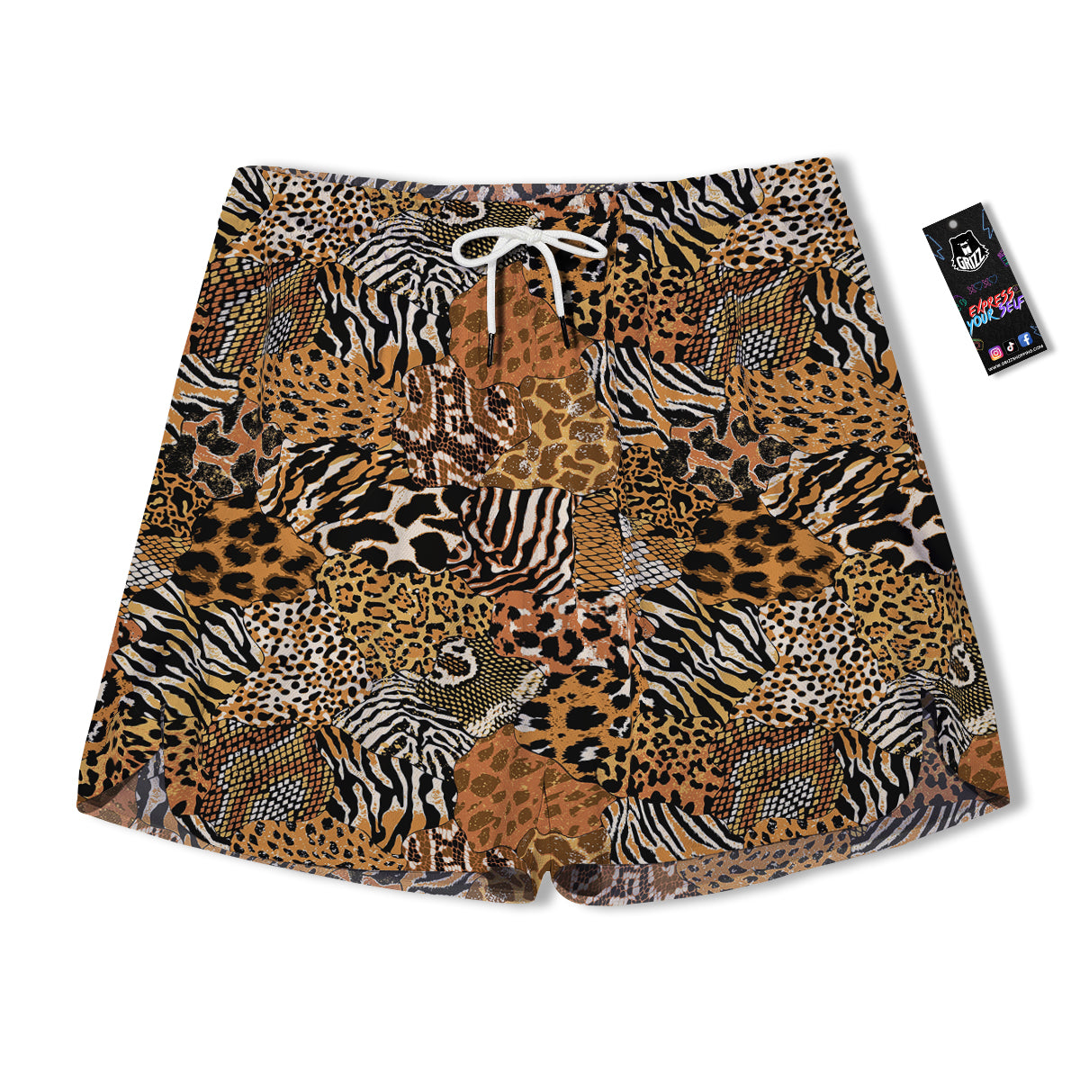 Wild Animal Skins Patchwork Print Pattern Men's Running Shorts-grizzshop