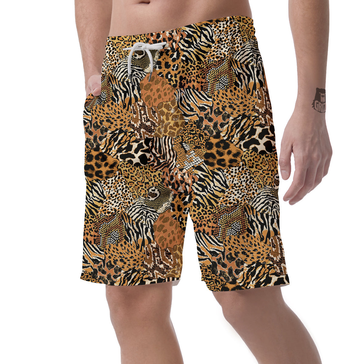 Wild Animal Skins Patchwork Print Pattern Men's Shorts-grizzshop