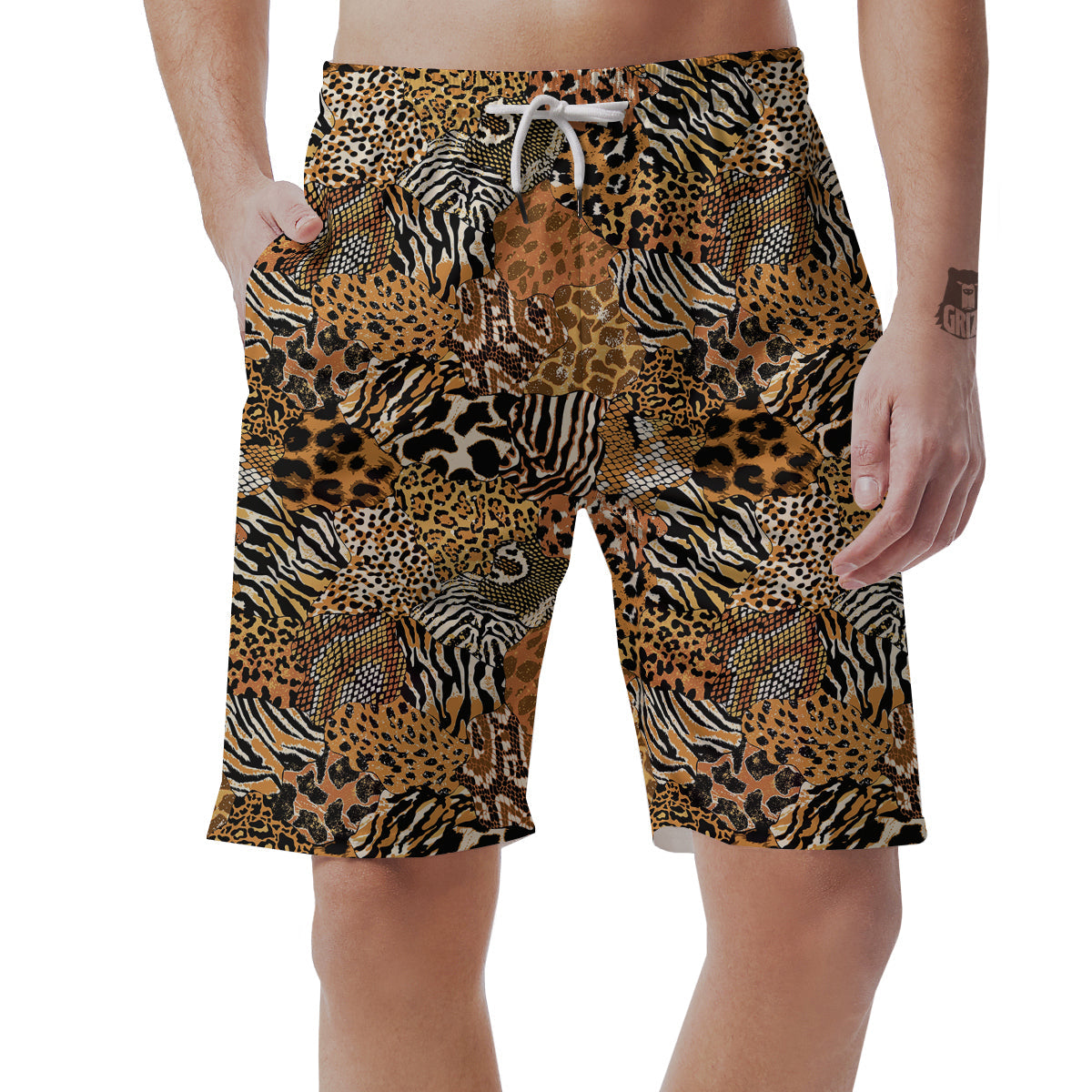 Wild Animal Skins Patchwork Print Pattern Men's Shorts-grizzshop