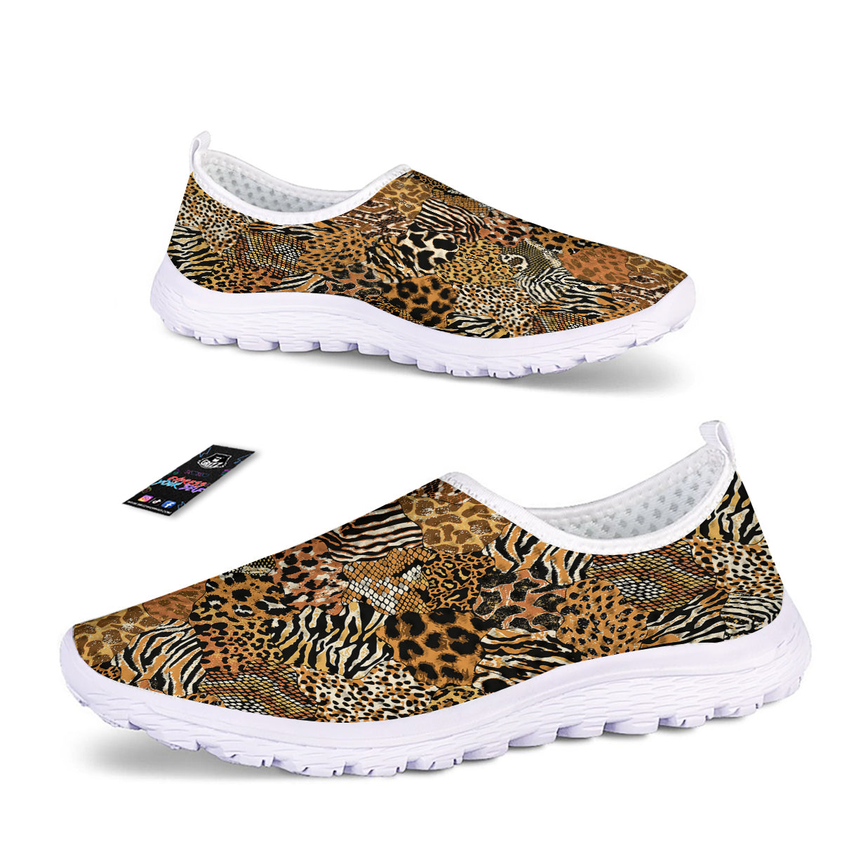 Wild Animal Skins Patchwork Print Pattern Nurse Shoes-grizzshop