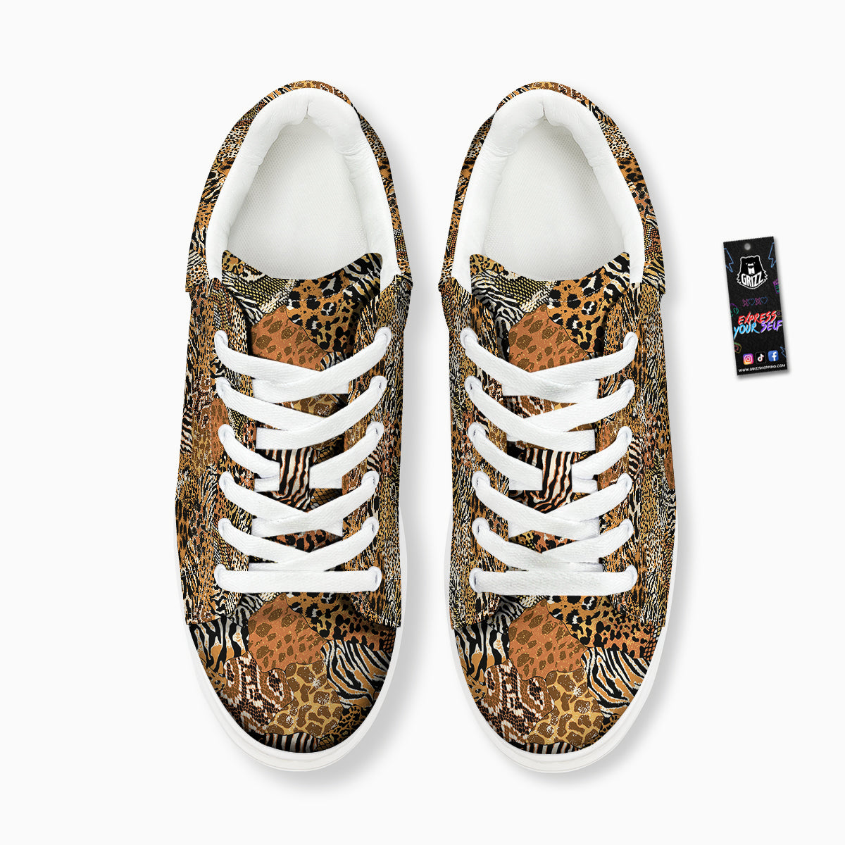 Wild Animal Skins Patchwork Print Pattern Platform Shoes-grizzshop