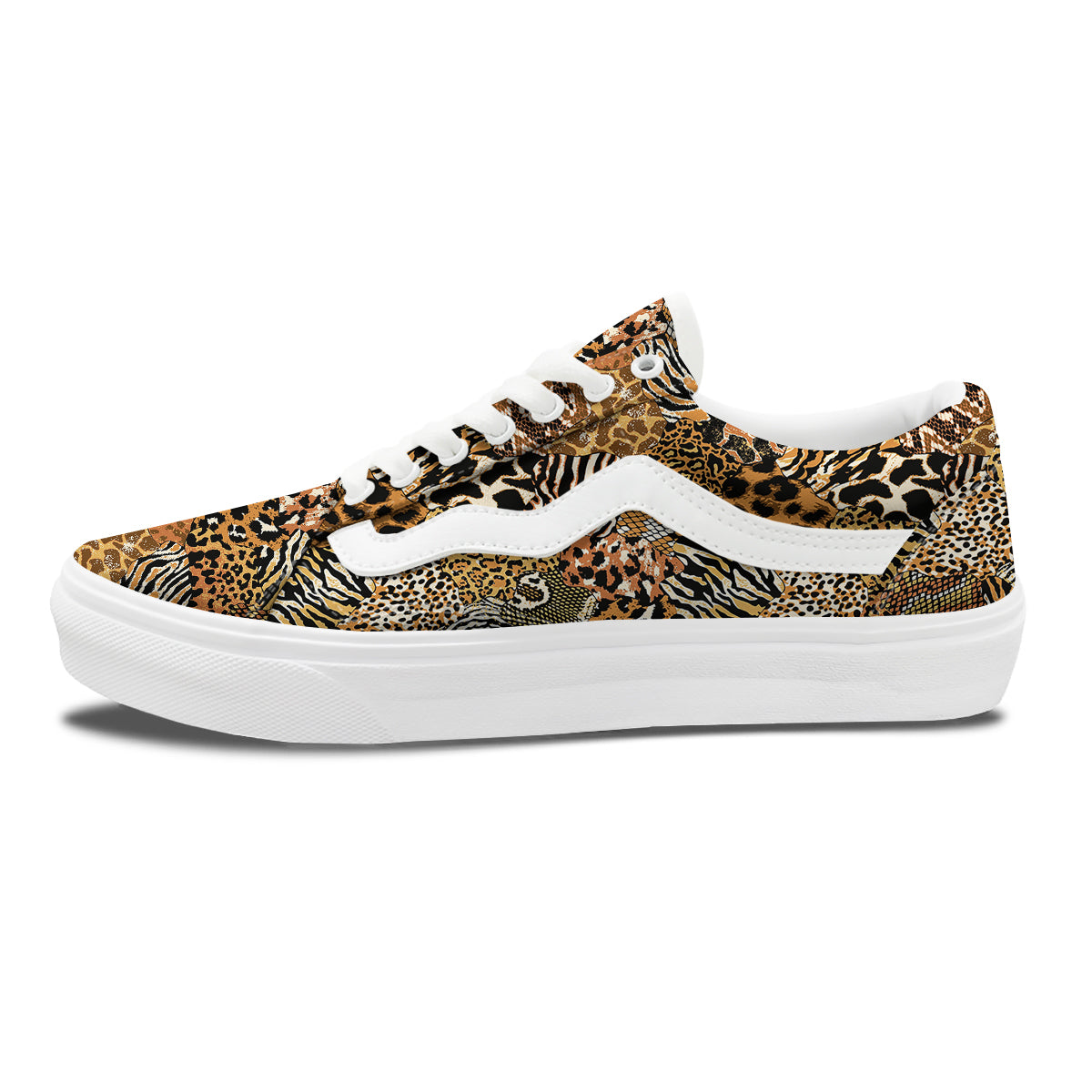 Wild Animal Skins Patchwork Print Pattern Skate Shoes-grizzshop