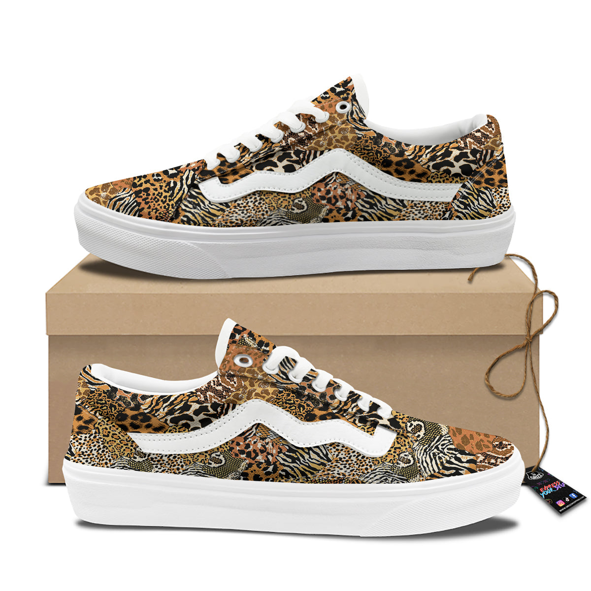 Wild Animal Skins Patchwork Print Pattern Skate Shoes-grizzshop