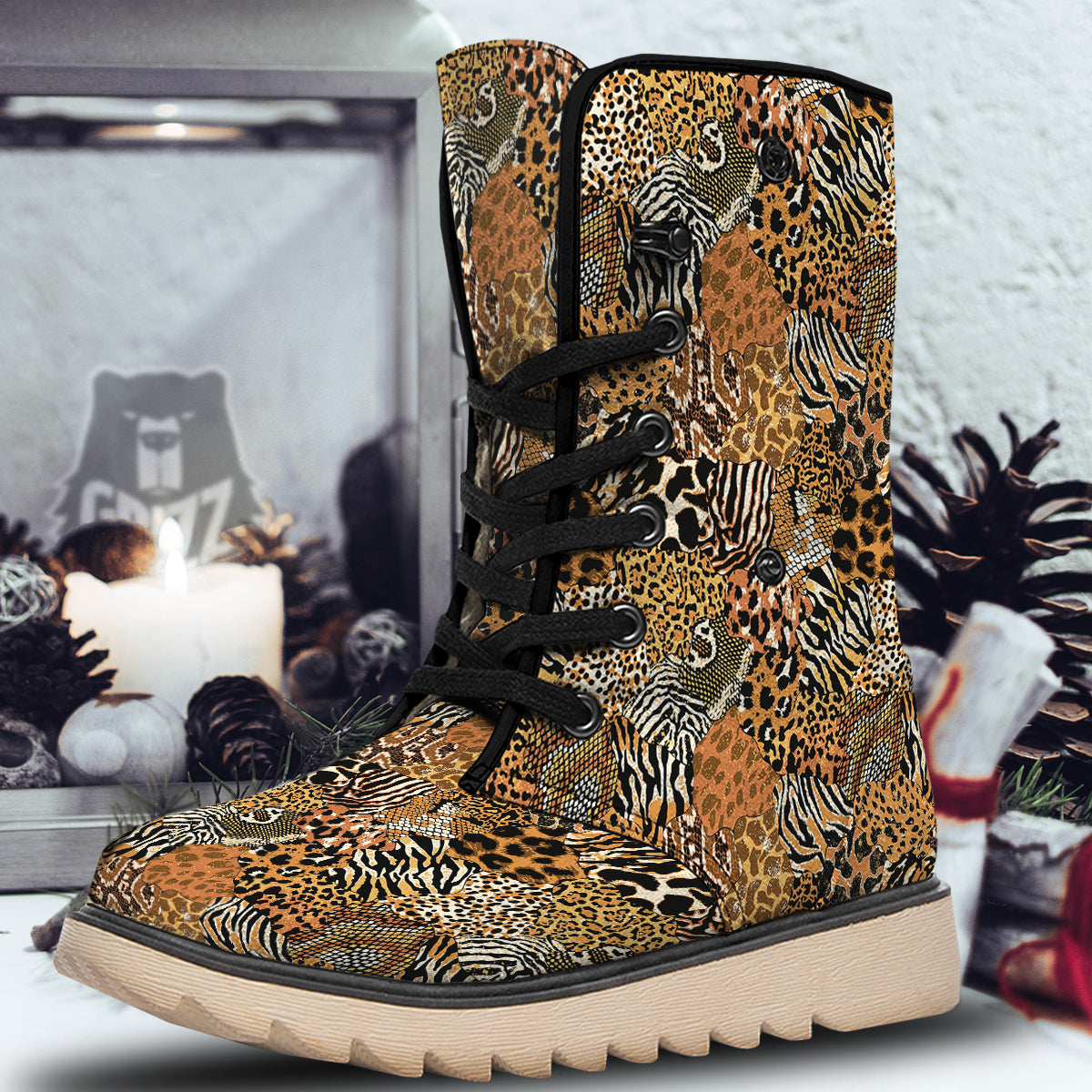 Wild Animal Skins Patchwork Print Pattern Snow Boots-grizzshop