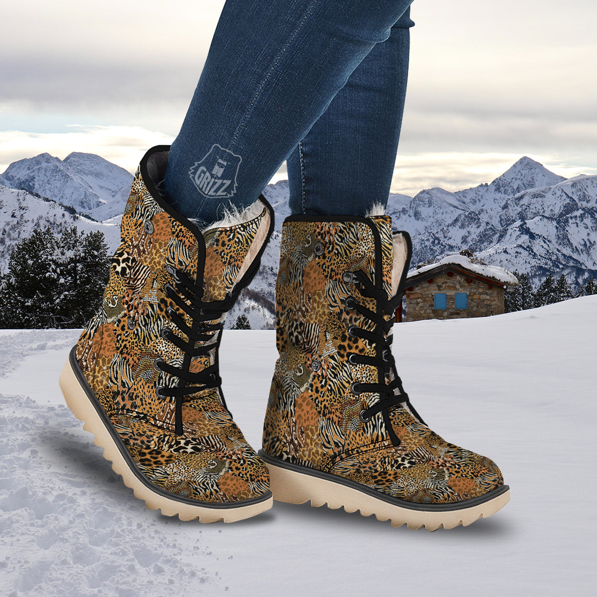 Wild Animal Skins Patchwork Print Pattern Snow Boots-grizzshop