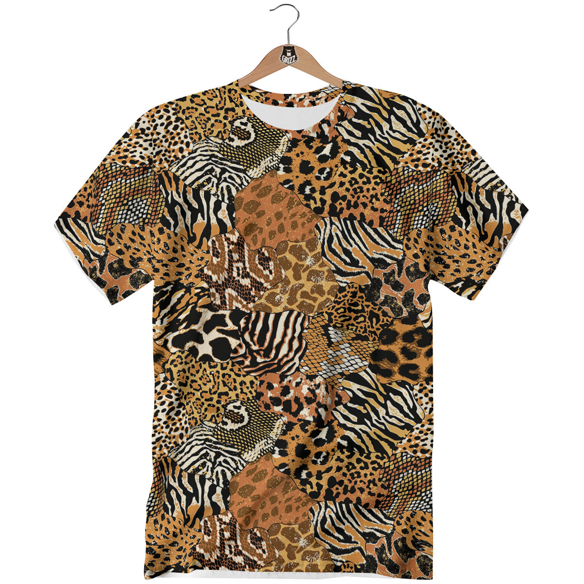 Wild Animal Skins Patchwork Print Pattern T-Shirt-grizzshop