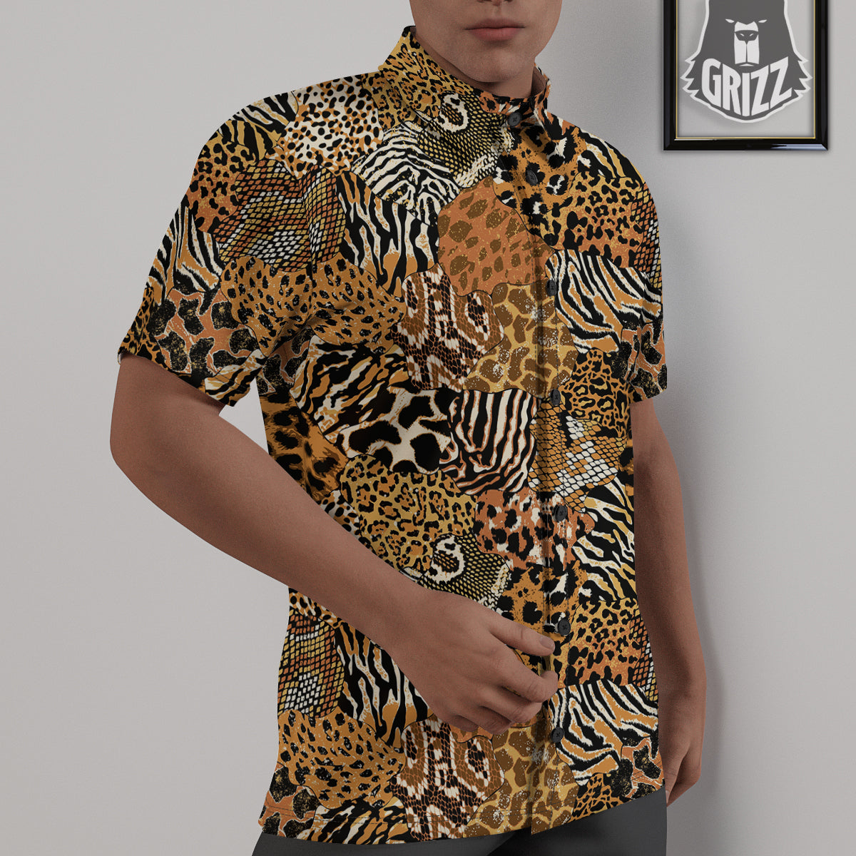 Wild Animal Skins Patchwork Print Pattern Untucked Shirts-grizzshop