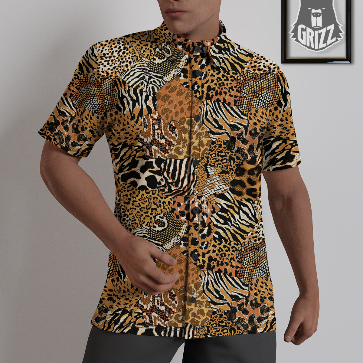 Wild Animal Skins Patchwork Print Pattern Untucked Shirts-grizzshop