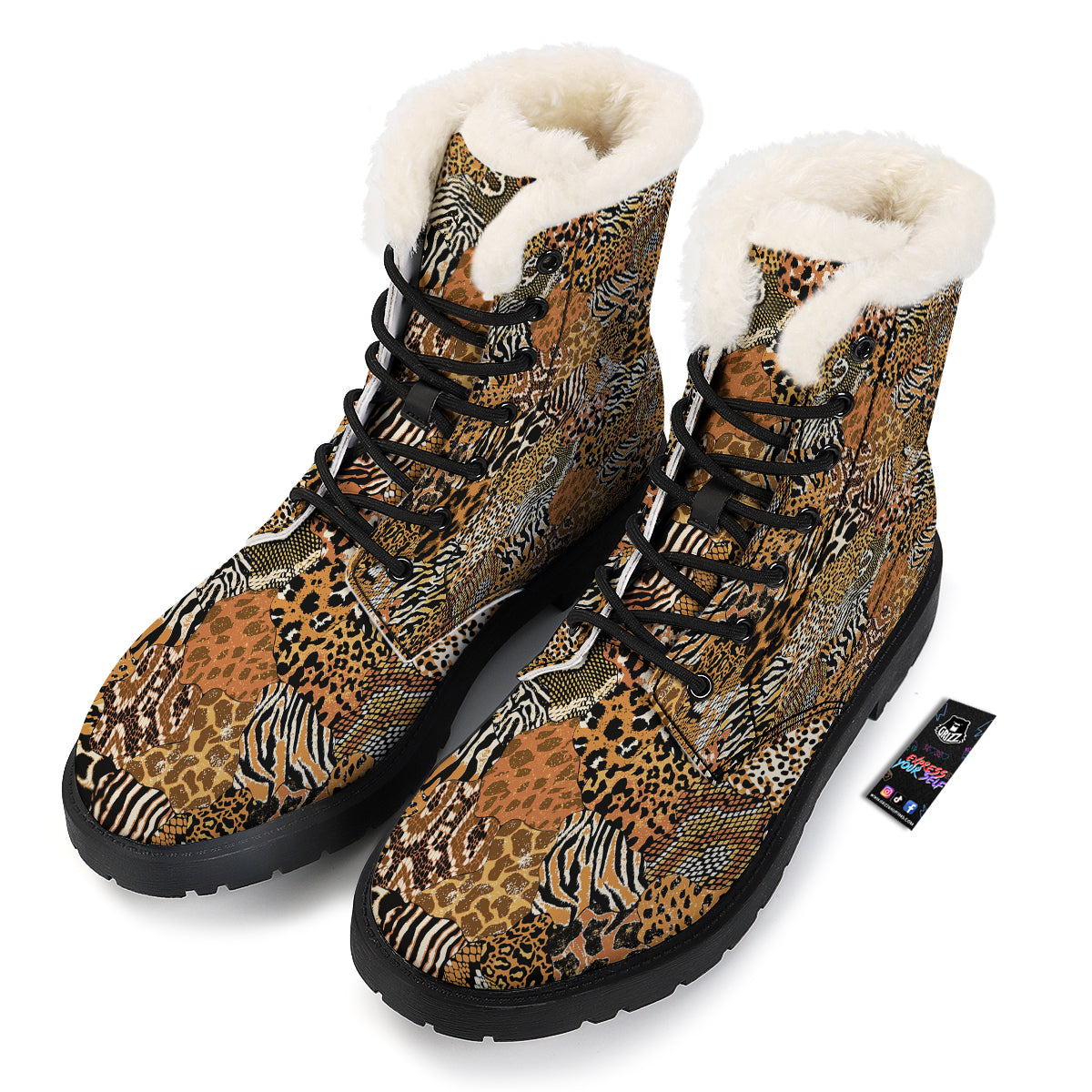 Wild Animal Skins Patchwork Print Pattern Winter Boots-grizzshop