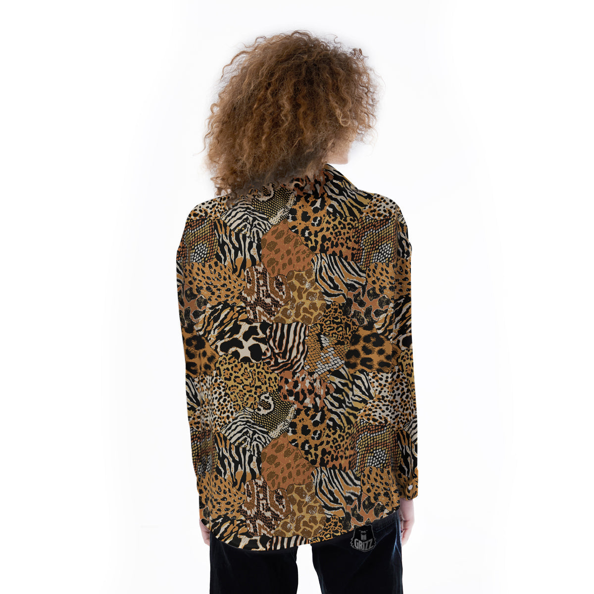 Wild Animal Skins Patchwork Print Pattern Women's Long Sleeve Shirts-grizzshop