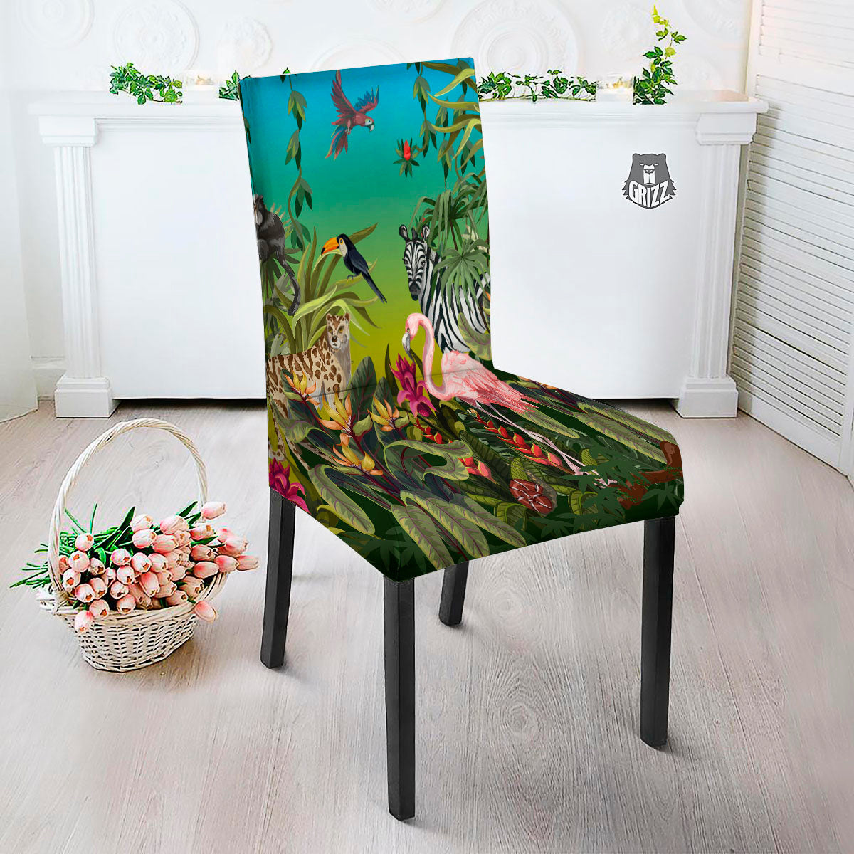 Wild Animals Jungle Print Dining Chair Slipcover-grizzshop