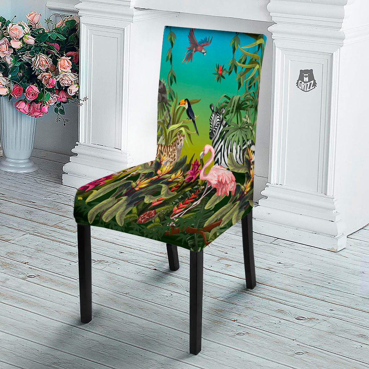 Wild Animals Jungle Print Dining Chair Slipcover-grizzshop