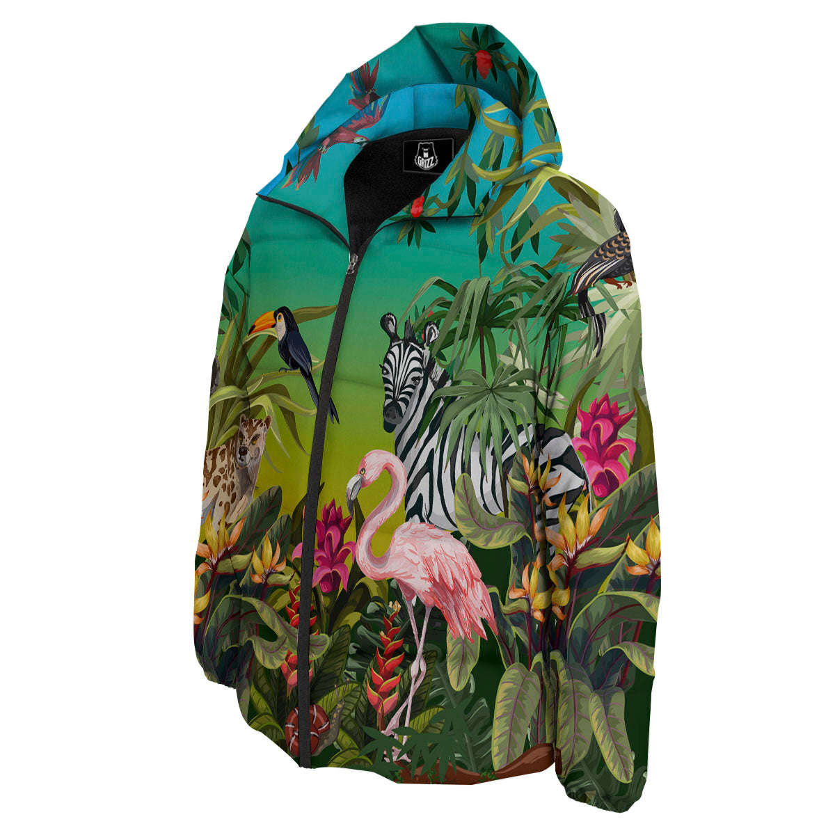 Wild Animals Jungle Print Down Jacket-grizzshop