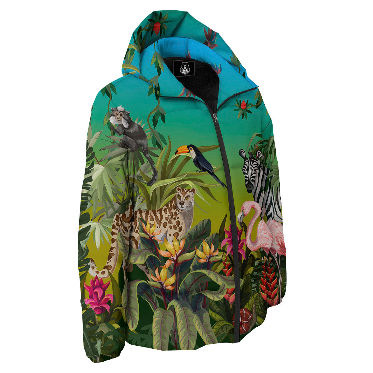 Wild Animals Jungle Print Down Jacket-grizzshop