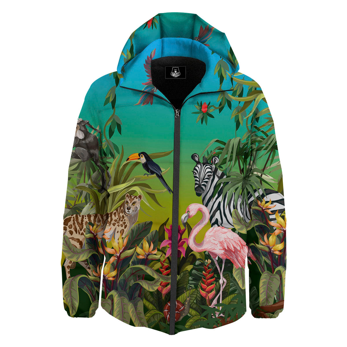Wild Animals Jungle Print Down Jacket-grizzshop