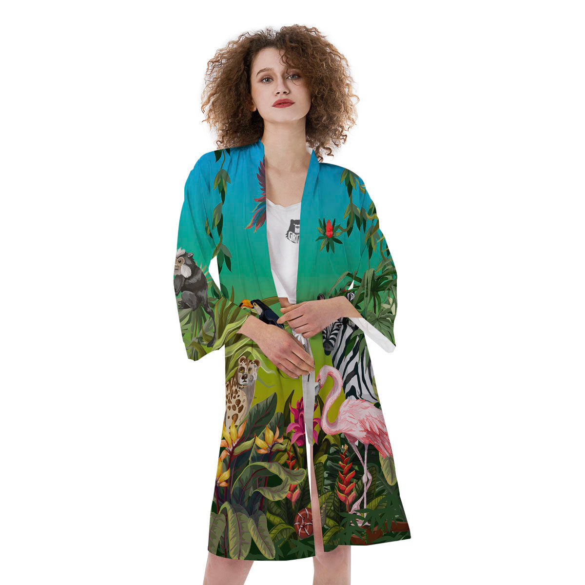 Wild Animals Jungle Print Kimono-grizzshop