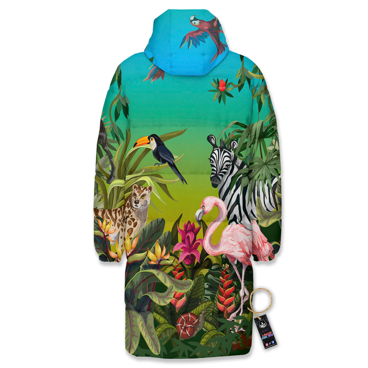 Wild Animals Jungle Print Long Down Jacket-grizzshop