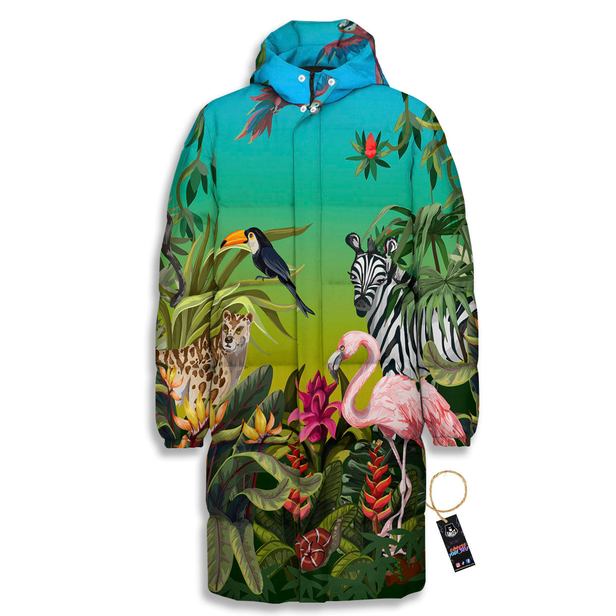 Wild Animals Jungle Print Long Down Jacket-grizzshop