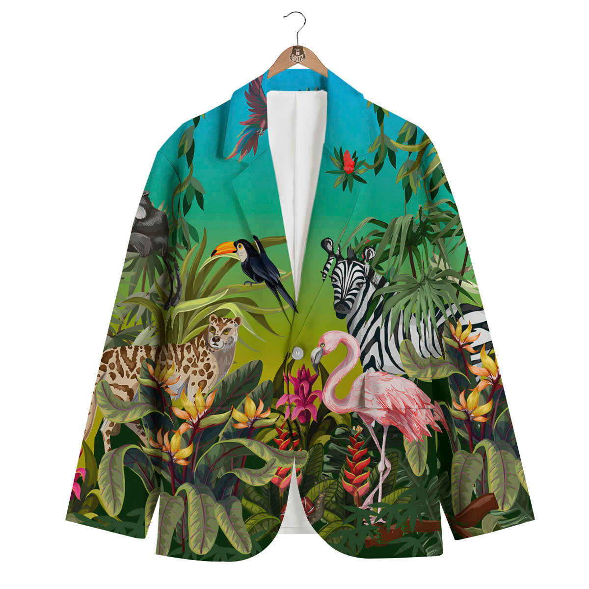 Wild Animals Jungle Print Men's Blazer-grizzshop